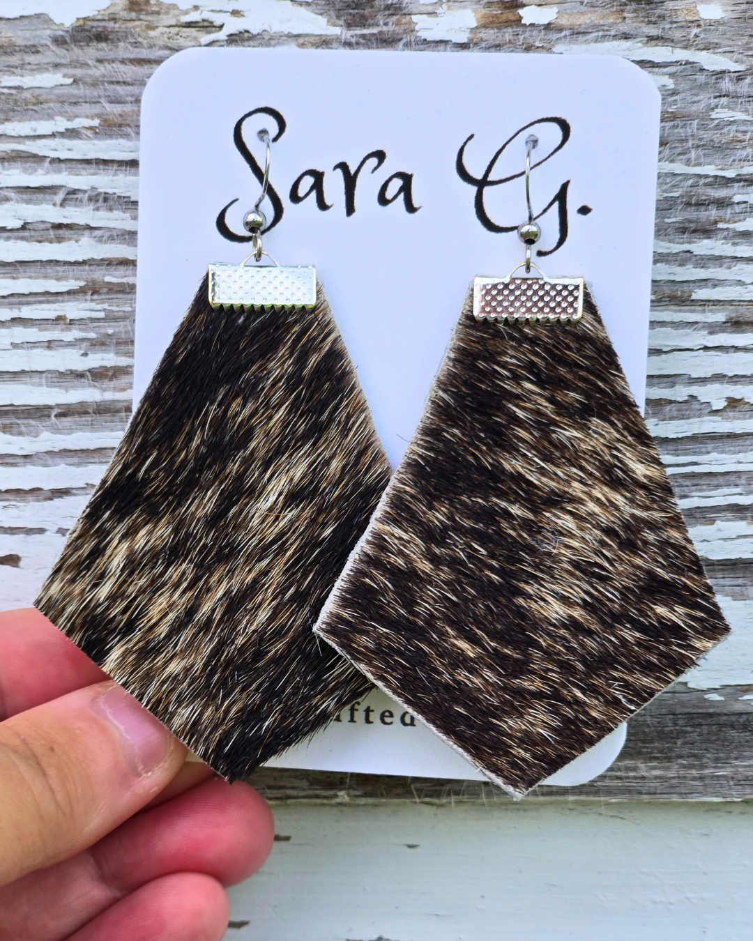 Cowhide Diamond Dangle Earrings
