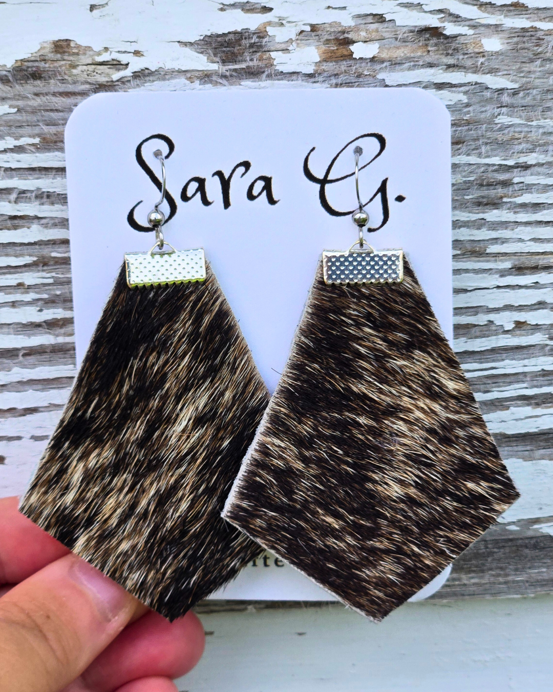 Cowhide Diamond Dangle Earrings
