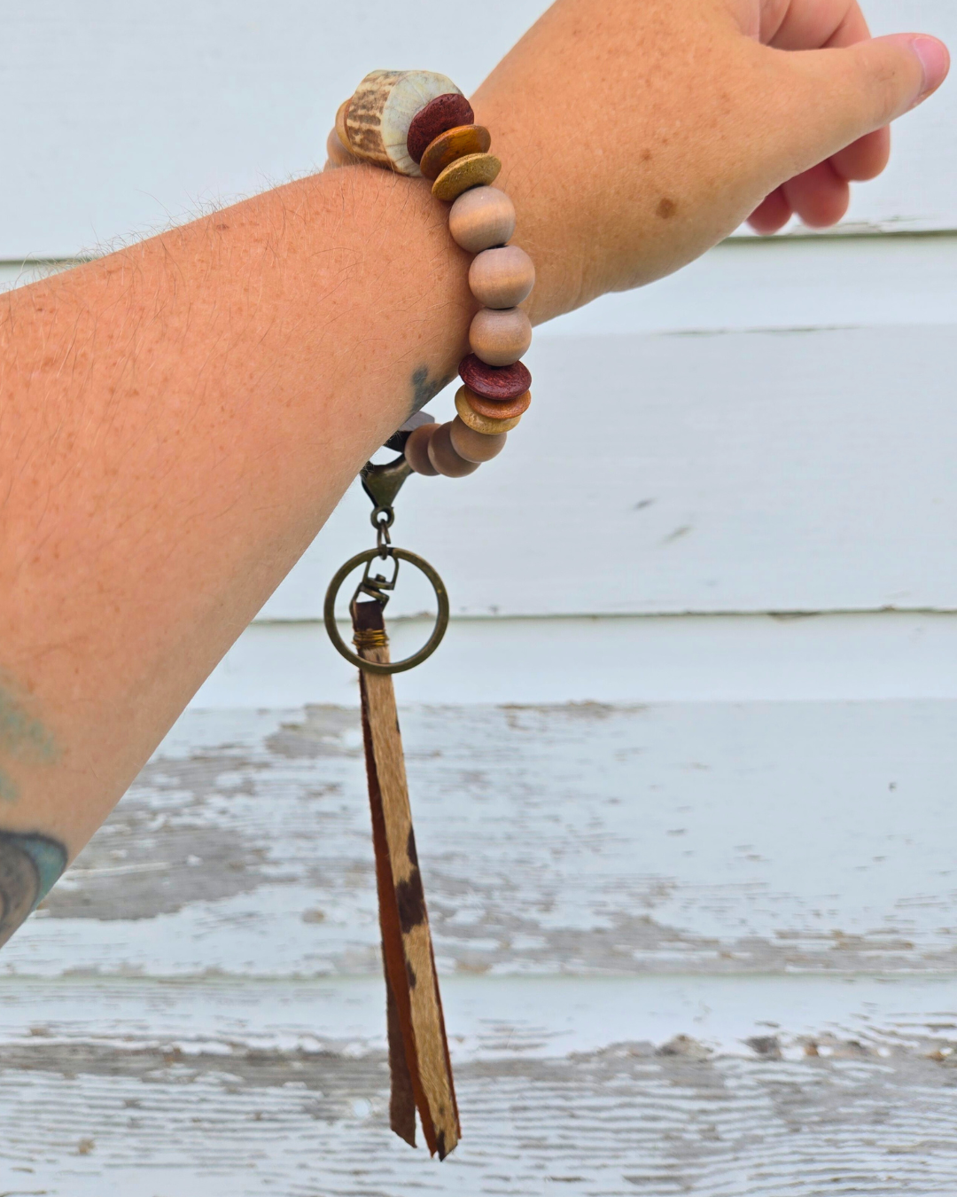 Rustic Charm Wristlet – Wood, Bone, and Leather