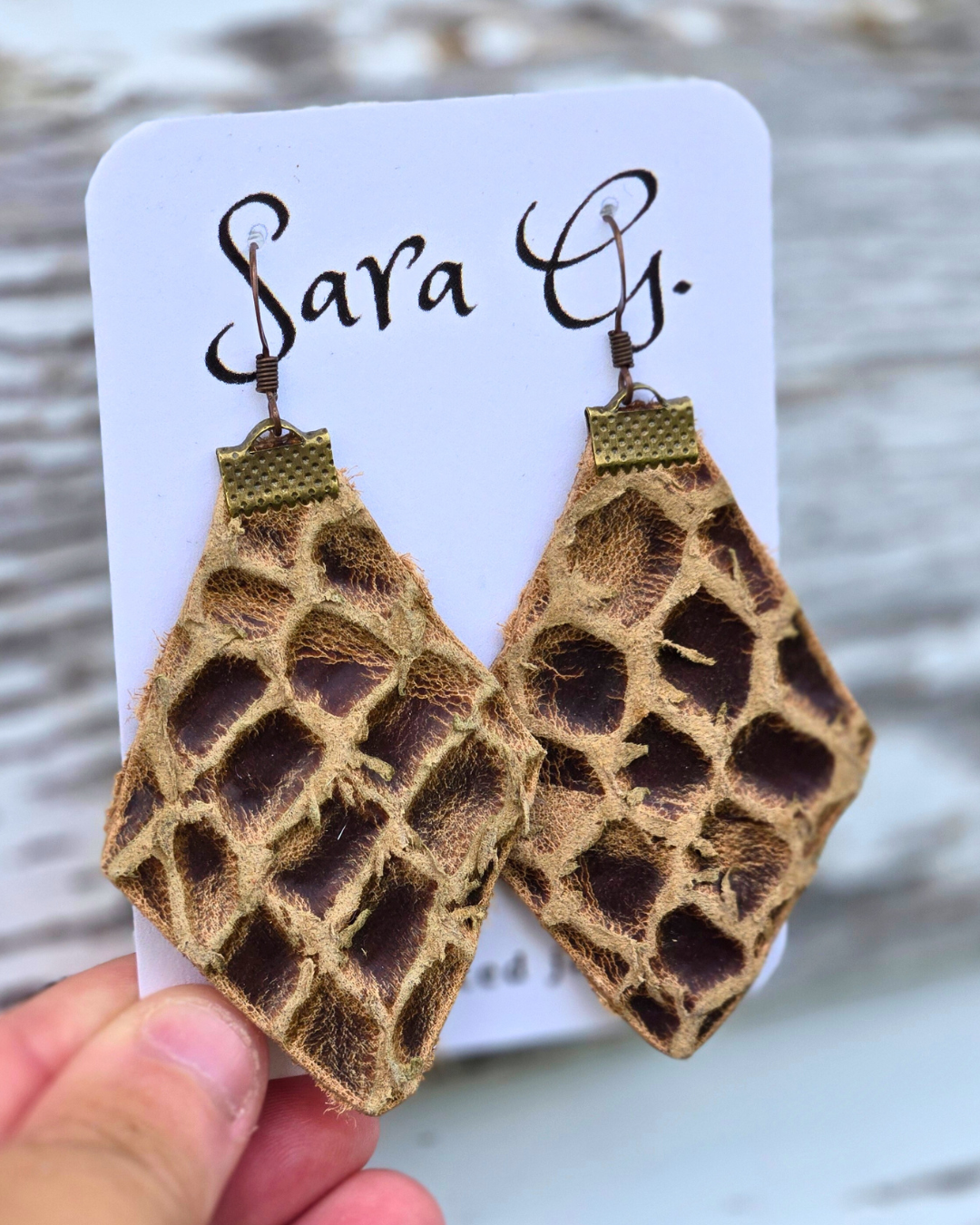 Rustic Embossed Cowhide Earrings