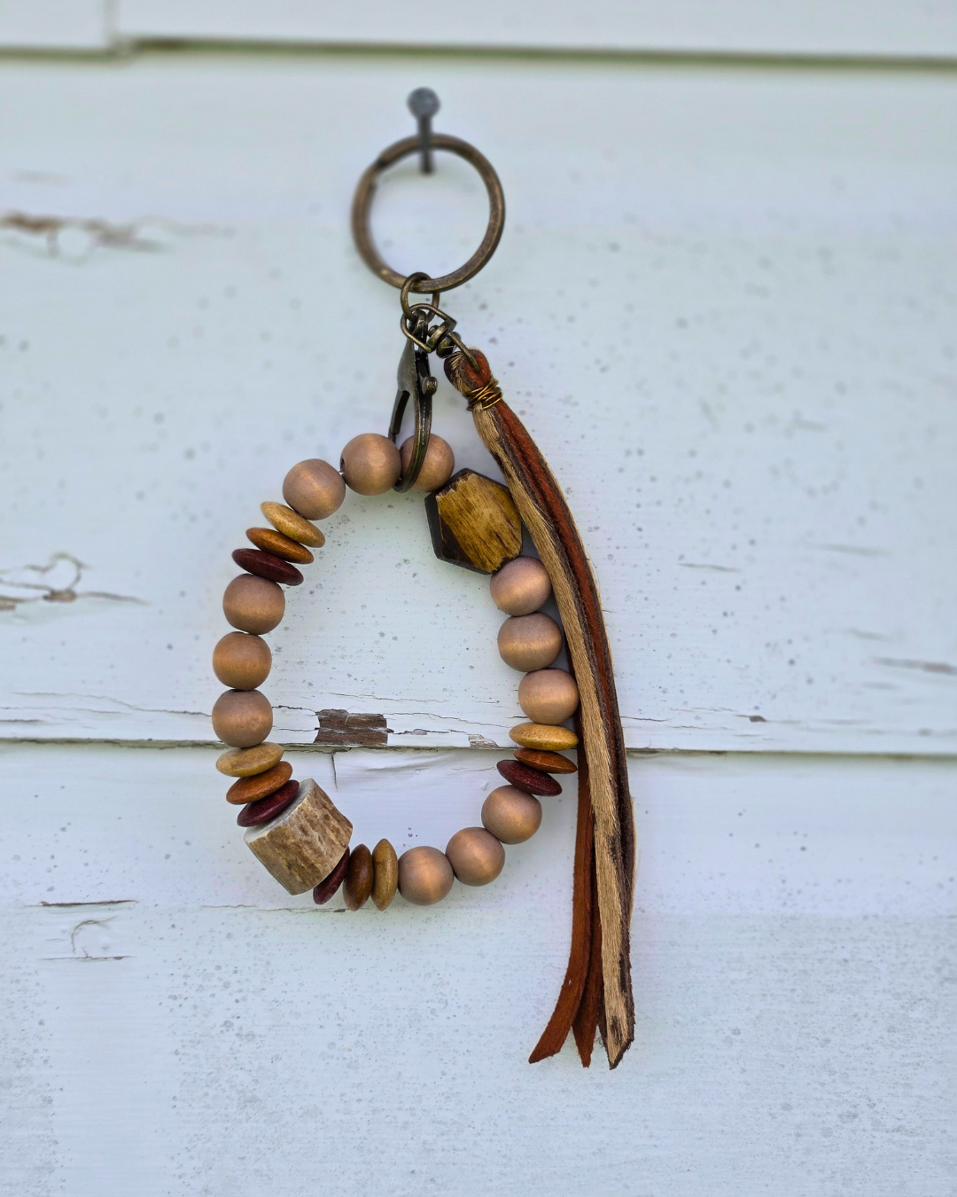 Rustic Charm Wristlet – Wood, Bone, and Leather
