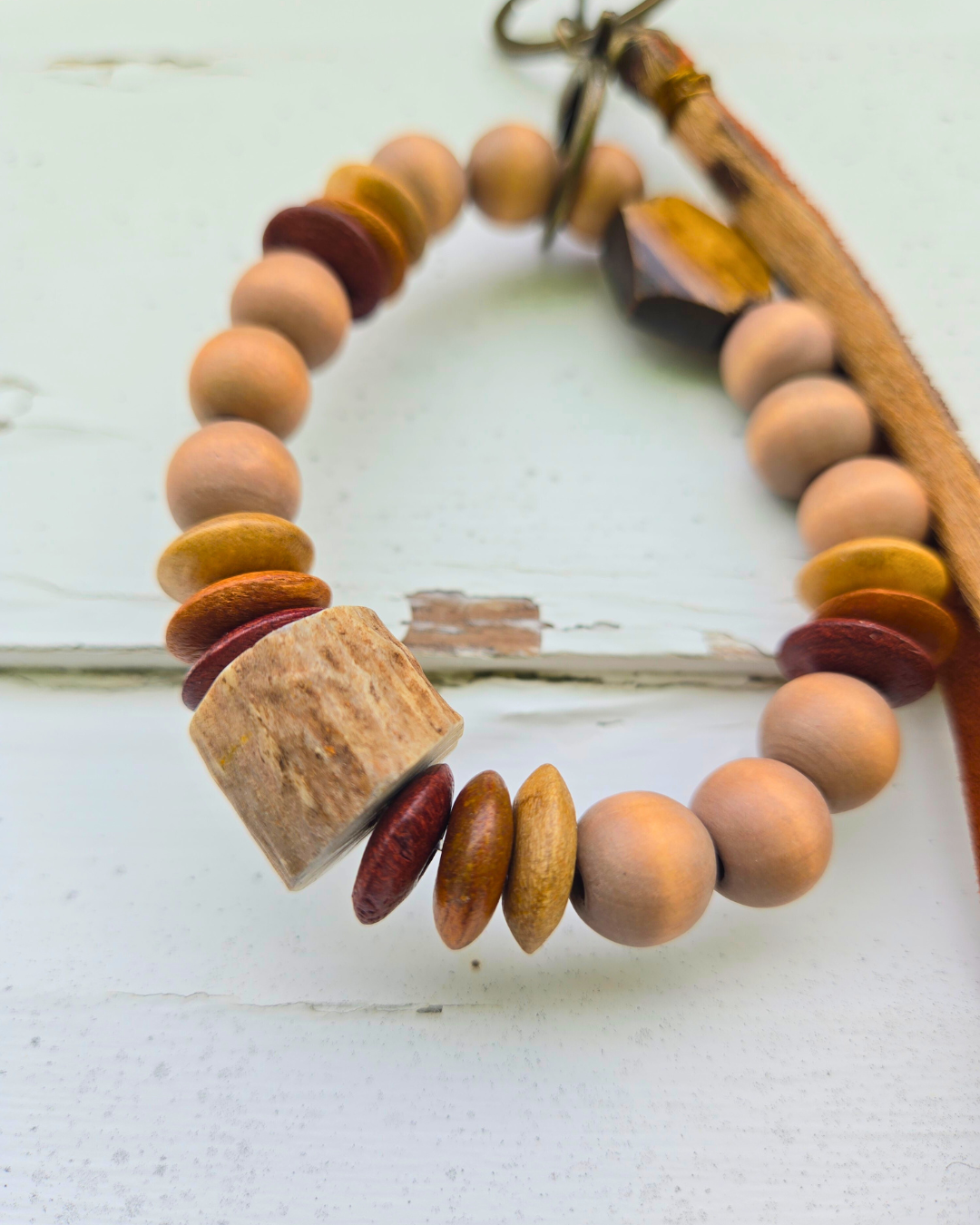 Rustic Charm Wristlet – Wood, Bone, and Leather