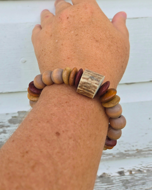 Rustic Charm Wristlet – Wood, Bone, and Leather