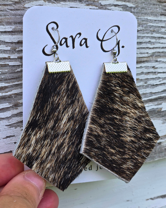 Cowhide Diamond Dangle Earrings