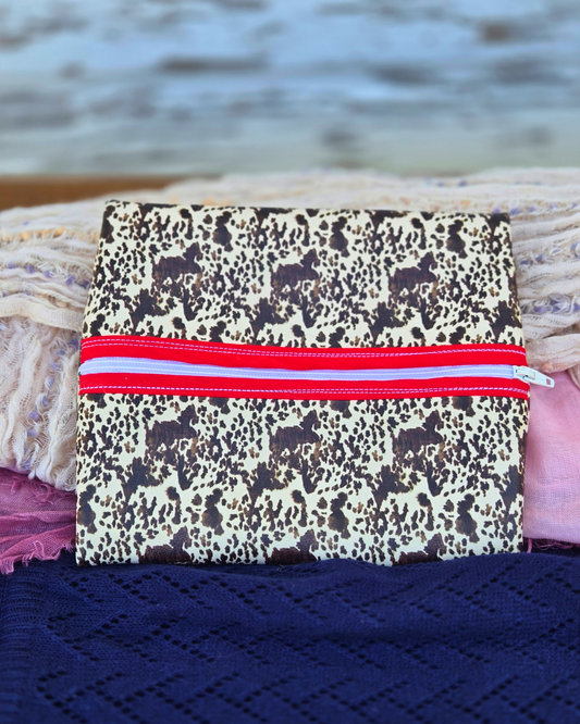 Cow Print Zipper Handbag – Handmade & Bold 🐄❤️