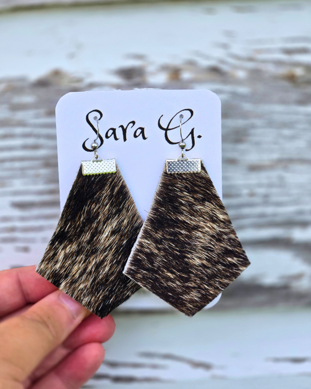Cowhide Diamond Dangle Earrings