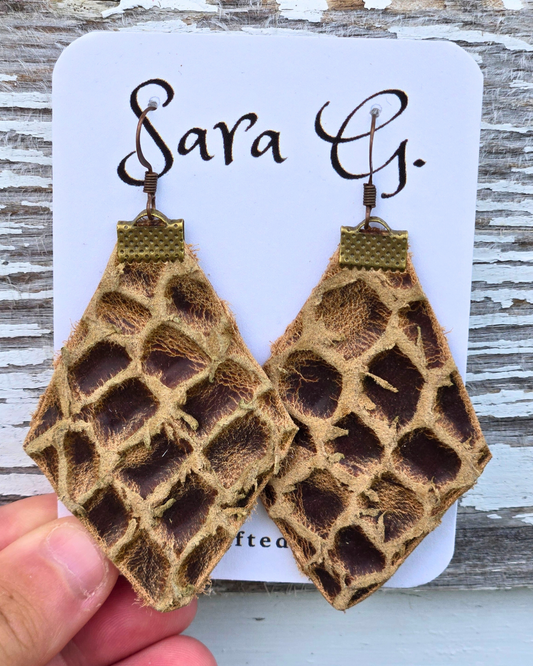 Rustic Embossed Cowhide Earrings