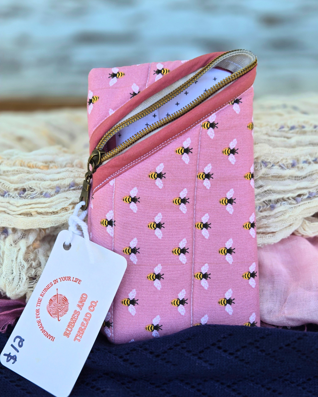 Pink Bee Padded Phone Case – Handmade & Protective 🐝📱💖