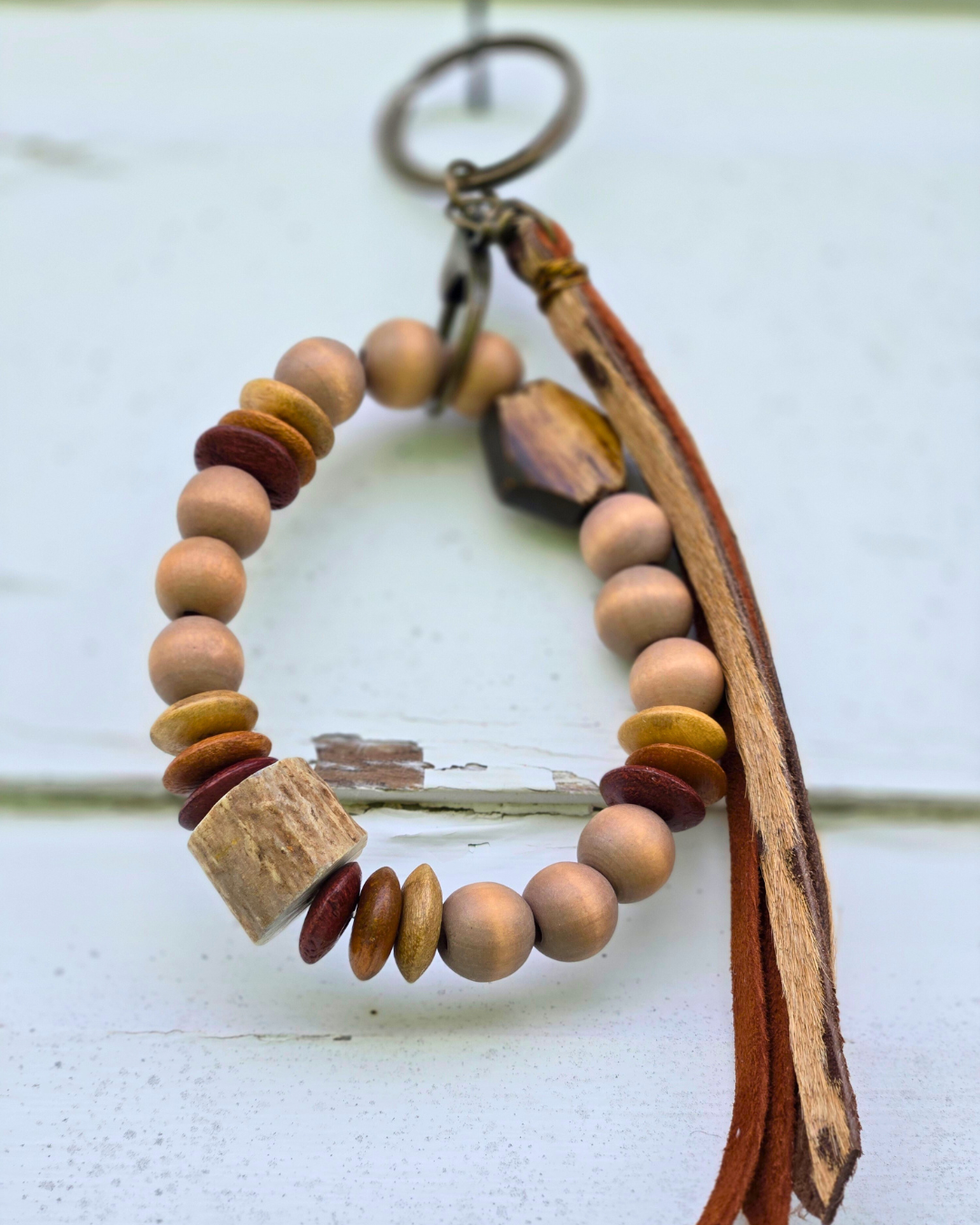 Rustic Charm Wristlet – Wood, Bone, and Leather