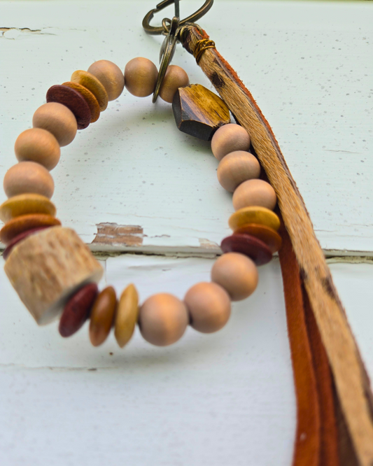 Rustic Charm Wristlet – Wood, Bone, and Leather